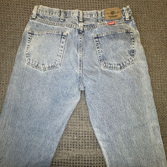 WRANGLER Authentic Jeans Regular Light Wash Straight Distressed 35x30 Fit 32x29 - Picture 8 of 10
